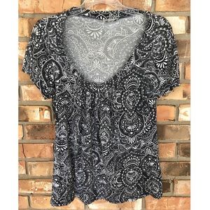 LOFT Black Paisley V-Neck Top   Medium